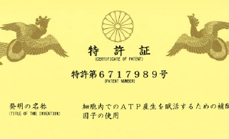 デアザフラビン ミトコンドリア活性特許（第6717989号）の証明画像